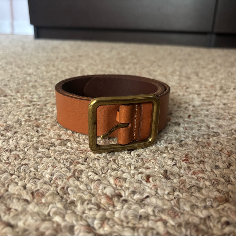 Anthropologie Tan Leather Belt with Brass Buckle